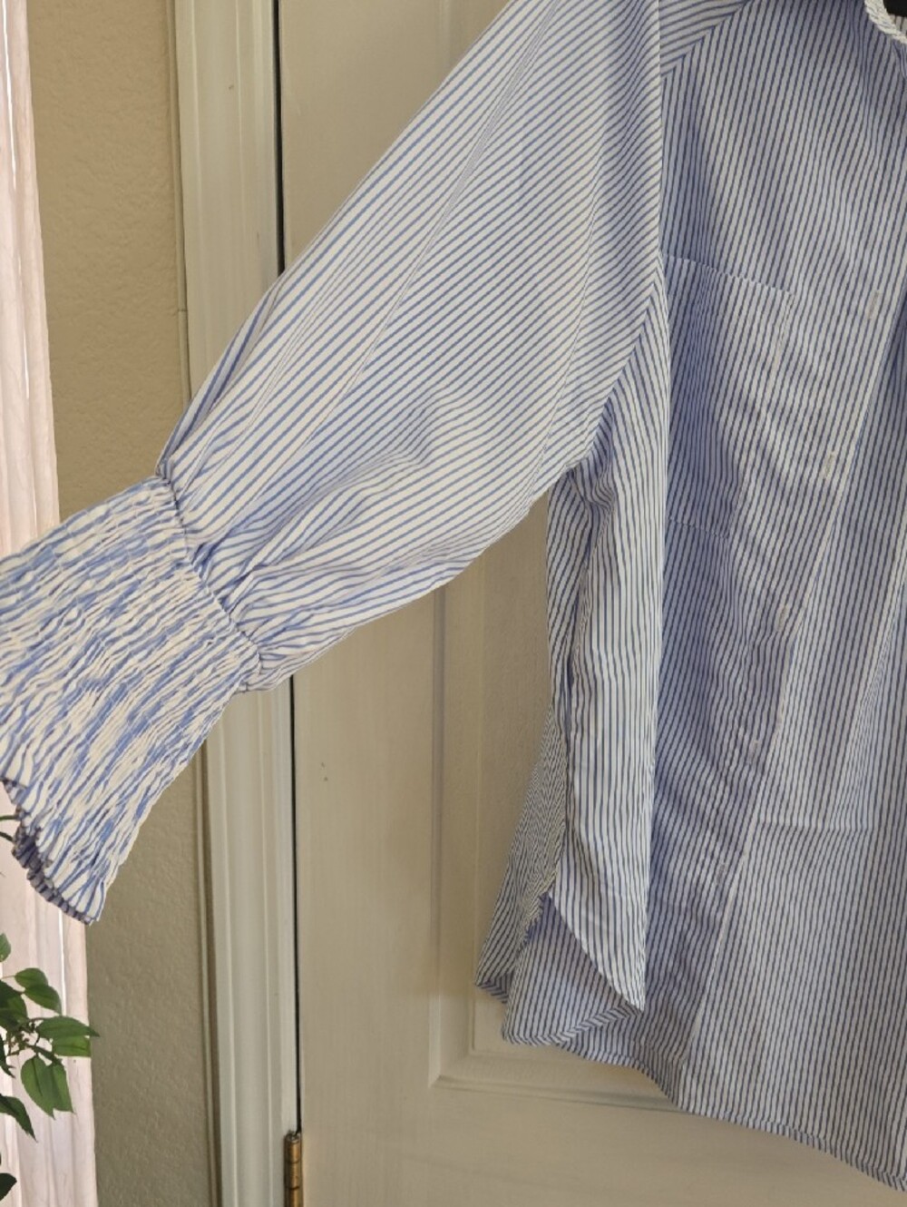 Blue Pinstripe Button-Down Shirt - Picture 2 of 9